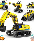 LECPOP 5-in-1 building toy set with 430 blocks; yellow RC excavator and other robotic models with app and remote control