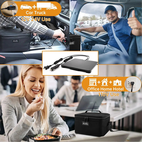Image of the Three In One Portable Lunch Warmer for Car Truck Office and Travel Heats Meals Fast on the Go with Dual Cords.