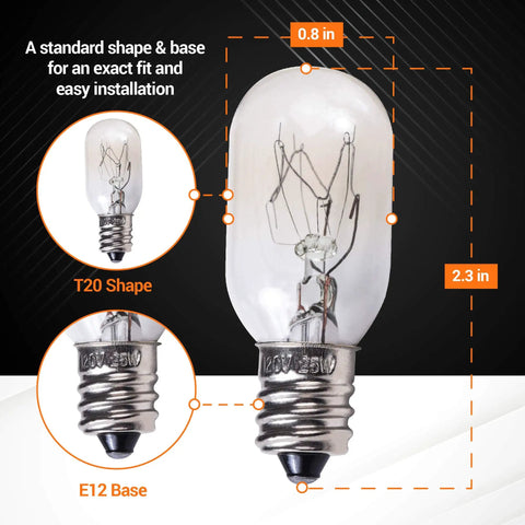 T20 bulb with E12 base, 0.8x2.3 inches for 8 Packs 25W E12 T20 Incandescent Bulbs For Himalayan Salt Lamps And Wax Warmers 120V 2700K