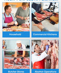 Multi-purpose application of Beefy 1500W Meat And Bone Bandsaw with ETL, used in households, commercial kitchens, butcher stores, abattoirs.