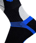 Close-up of Elite Wool Race Ski Socks For Cold Weather Skiing And Snowboarding, Black Blue, Large XL, showing no slip cuff detail.