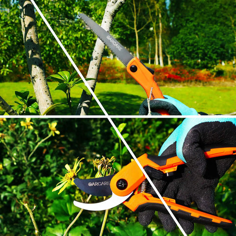 Using 4 In 1 Garden Tool Set Hedge Clippers Pruning Shears Folding Saw Branch Cutter Tree Pruner Garden Scissors For Trees And Shrubs Yard Care Kit Heavy Duty in garden