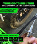Inserting plug with reamer tool from 86 Piece Tire Repair Kit For Punctures And Flats Heavy Duty Tubeless Tire Tools For Car Motorcycle ATV UTV RV And Trailer Includes Reamer Insertion Tool Pliers Gauge Valve Cores Razor Lubricant And Illustrated Guide