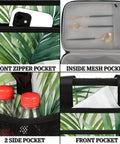 Details of Insulated Picnic Backpack Lunch Bag For Women And Men, including front zipper, mesh pockets, and bottle holders