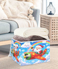 Heavy Duty Foldable Storage Bin With Lid And Handles For Bedroom Closet Organization Collapsible Shelf Boxes 300D Oxford Dustproof Flip Top Cover filled with blankets in a cozy living room.