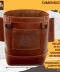Nut And Bolt Bag From Ambassador Series Chestnut Brown Top Grain Leather Tool Bag And Belt For Ironworkers Built Tough Pro Grade Durable Organizer For Professional Use AS2585 shown with dimensions