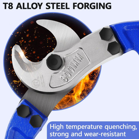 Close-up of T8 Alloy Steel blade of 18 Inch Cable Cutters showing high temperature forging and strength details.