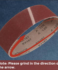 Premium 2 X 48 Inch Sanding Belts 80 Grit Aluminum Oxide Abrasive Paper for Belt Sander showing grinding direction arrow.