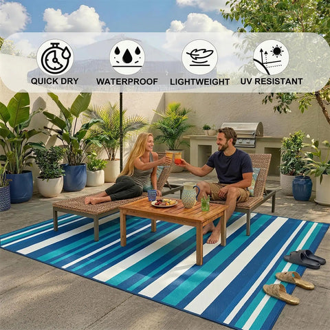 Outdoor Patio Rug 4x6 Ft Waterproof Plastic Straw Style For Deck Garden Backyard, Durable Outdoor Area Rug with furniture set