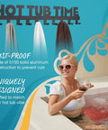 Rugged Outdoor Towel Rack For Hot Tub And Mudroom, Rustproof Aluminum Towel Hooks with two towels and woman holding wine.