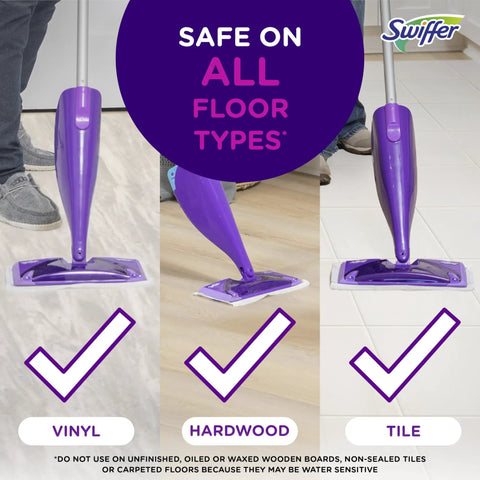 WetJet Hardwood And Floor Spray Mop Cleaner Starter Kit cleaning vinyl, hardwood, and tile floors with purple mop