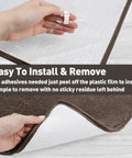 Peeling plastic film from Ultra Plush Carpet Stair Treads 8x30 Inches For Indoor Stairs Non Slip Skid Resistant Pet Friendly