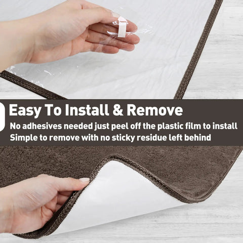 Peeling plastic film from Ultra Plush Carpet Stair Treads 8x30 Inches For Indoor Stairs Non Slip Skid Resistant Pet Friendly