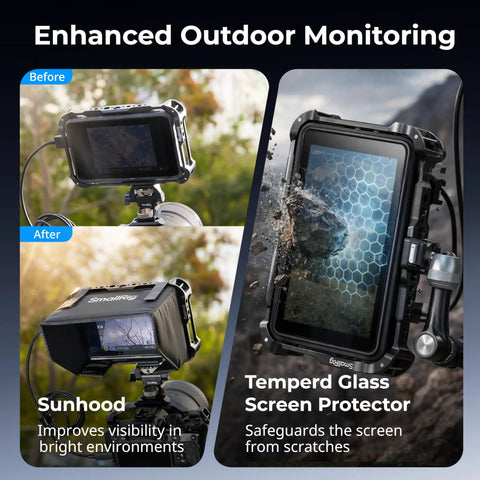Monitor Cage Kit For Atomos Ninja TX And TX GO with sun hood and tempered glass screen protector outdoors