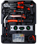 969 Piece Home Repair Tool Set With Rolling Toolbox Storage Case for DIY Enthusiasts and Homeowners, tools neatly arranged in case.