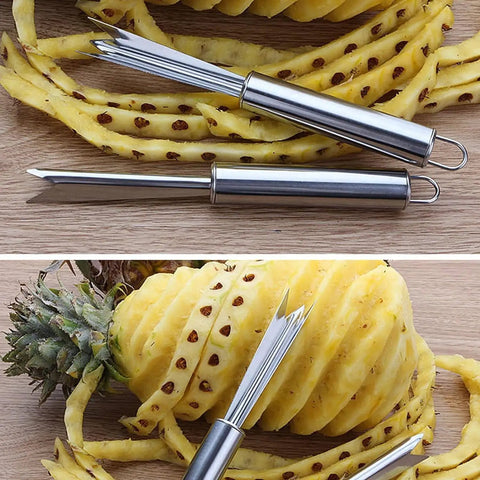 Double Pack Stainless Steel Pineapple Eye Peeler Remover Tool With V Shaped Blade For Easy Eye Removal on peeled pineapple
