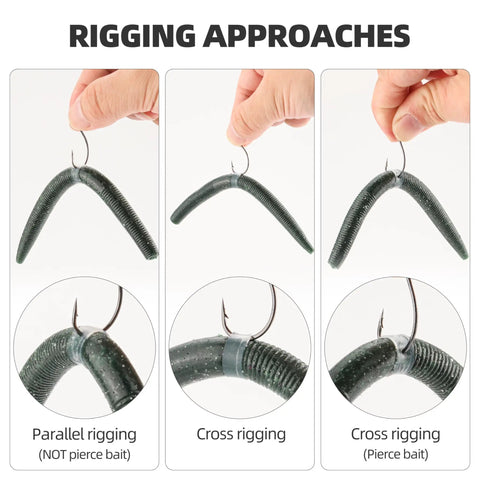 Three rigging methods for Heavy Duty Silicone O Rings for Wacky Worm Baits Pack of 201 with Tool Protect Soft Plastics From Bass Tearing