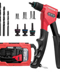 8 Inch Rivet Nut Gun Kit For Tight Spaces With 3 Mandrels 8-32 10-24 1/4-20 And 3 Drill Bits 75 Rivnuts In Sturdy Case