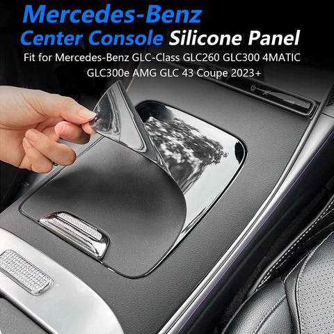 Mercedes Benz Center Console Wrap Kit 1 To 1 Fit Gear Shift Panel Protector Cover Silicone Sticker For GLC X254 GLC260 GLC300 GLC300e GLC43 AMG 2023 2024 2025 Washable Interior Upgrade Easy Install being installed.