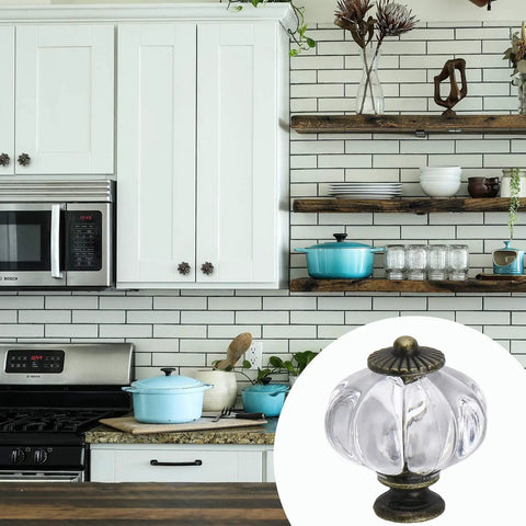Modern kitchen with Clear Acrylic Pumpkin Cabinet Knobs Set Of 20 Vintage Decorative Pulls For Doors Drawers Dresser Cupboard.