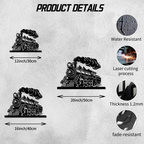 Dope Black Metal Steam Locomotive Train Wall Art For Living Room And Office Industrial Iron Sculpture With Durable Finish