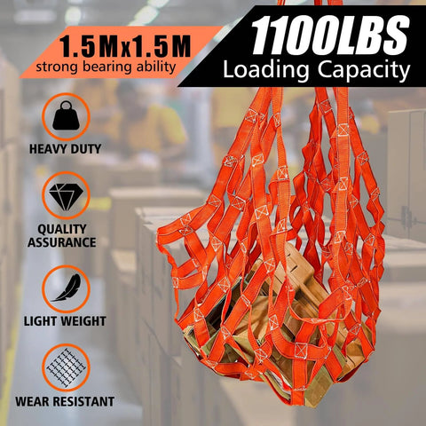 Heavy Duty Cargo Lifting Net 4.92x4.92 Ft Hoist 1100 Lbs Nylon Sling With 10 To 12 Cm Square Holes For Rigging in use