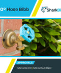 Straight Up Pro Grade 3/4 Inch Push To Connect Brass Hose Bibb With 90 Degree Multi Turn Shut Off Valve mounted on wall.