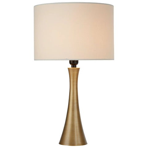 Mid Century Modern Sloped Table Desk Lamp With White Drum Shade Brass Finish Bulb Included Sleek Compact Space Saver
