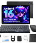 Android 16 Tablet 10.1 Inch 2 In 1 Bundle With Keyboard Wireless Mouse Stylus Leather Case Dual Cameras 24GB RAM 64GB ROM Plus 1TB Expansion Portable Laptop For Students And Business