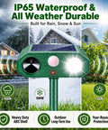 4 Pack Ultrasonic Outdoor Animal Deterrents With Solar Power Motion Sensor IP65 Waterproof Flashing Light, green ABS shell