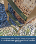 Ape Canyon Outfitters 3 Step Aider for Hunters and Arborists on a tree, showing steps and webbing for climbing, made in USA.