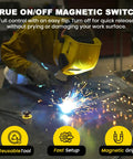 Welder using Magnetic Welding Ground Clamp Base Holder With 300 Amp Capacity Magswitch On Off Grounding Heavy Duty Clamp.