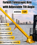 Heavy Hitting Telescoping Forklift Jib Boom Crane, 4400 Lbs Capacity, 12 Ft Arm with Adjustable Tilt Angle by forklift.