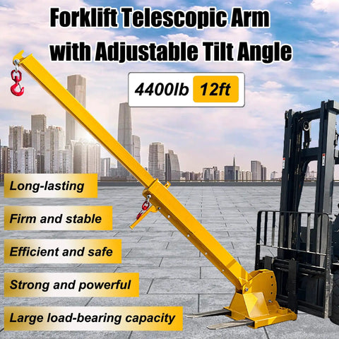 Heavy Hitting Telescoping Forklift Jib Boom Crane, 4400 Lbs Capacity, 12 Ft Arm with Adjustable Tilt Angle by forklift.