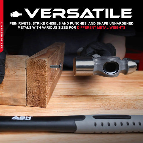 Ball Pein Hammer Set 5 Piece Workhorse Heavy Duty For Metal Rivets Chisels And Punches 8 12 16 24 32 Oz shown on workbench