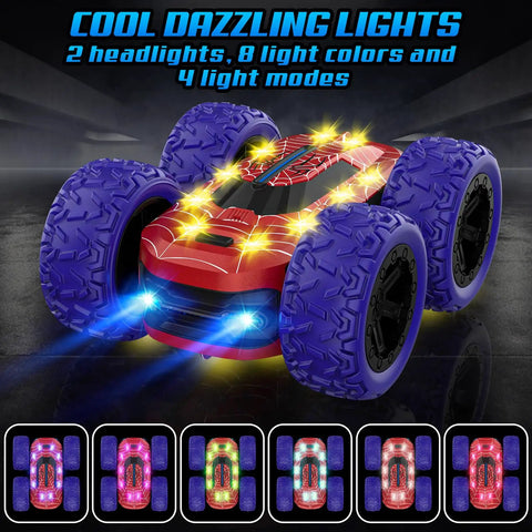 Epic Dual Sided Remote Control Car for Kids LED Lights 4WD Stunt Vehicle 360 Degree Flips with dazzling light display