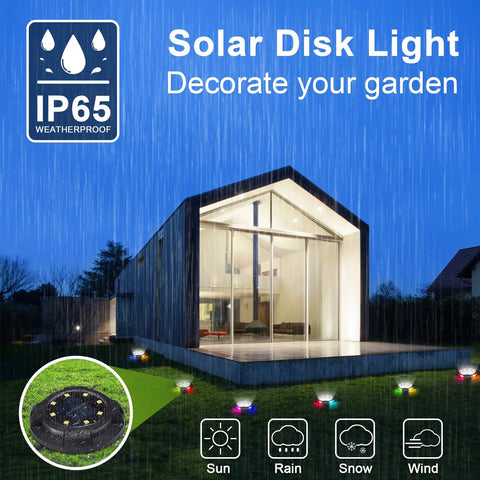 8 Pack Solar Ground Lights Deliver Lit Yard Glow With 12 LED Outdoor Lights Waterproof Solar Powered Multicolor And White Lights for modern house garden