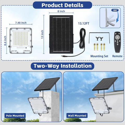Heavy Duty 200W Solar Flood Light With Remote Straight Up Bright 40000 Lumen Output Zero Plug Needed Waterproof IP66 Dusk To Dawn Sensor Built Different To Run Your Yard Smoothly