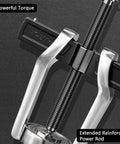 Heavy Duty Carbon Steel Two Jaw Gear Puller With Reversible Bearing Separator Tool For Quick Pulley And Flywheel Extraction, close-up of extended power rod.