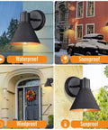 Two Pack Outdoor Wall Sconces With Hammered Metal Shade And Gold Interior, Anti Rust Waterproof Black Exterior Barn Lights