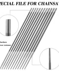Bulk 12 Pack Chainsaw File Set With Three Sizes Five Thirty Second Inch Three Sixteenth Inch And Seven Thirty Second Inch Round Steel Files for sharpening chainsaw chains, pro grade gear for home DIY.