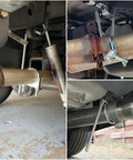 Beefy 4 Inch Universal Exhaust Clamp With Rear Hanger Set Of 2 installed on vehicle exhaust pipes