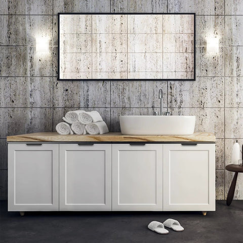 Bathroom vanity with white cabinets featuring 10 Pack Black Finger Edge Pulls For Cabinets And Drawers, 5.9 Inch Length 150mm