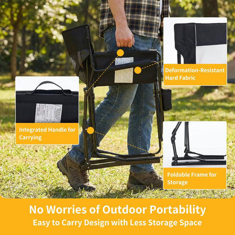 Person carrying a folded Folding Rocking Chair For Adults With Breathable Mesh Back Detachable Waterproof Armrests And Cup Holder Portable Outdoor Camping And Lawn Seat Black Comfy Rocker For Travel And Garden.