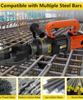 Powerful Handheld Electric Hydraulic Rebar Bender With 1500 Watt Motor bending multiple steel bars on a construction site.