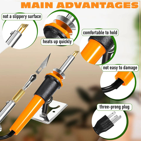 30W Hot Knife Foam Cutter Set With 10 Carbon Steel Blades And Wood Burning Tip showcasing comfort grip handle and rapid heat-up features.