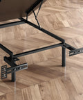Heavy Duty Headboard Brackets For Metal Bed Frame Adjustable Mounting Hardware With Footboard Extension Kit Universal Fit Twin Full Queen King Matte Black visible under a bed frame.