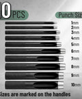 Hollow Leather Hole Punch Set 1mm To 10mm, 10-Piece Carbon Steel Leather Punch Tool, Black Finish For Leatherworking And DIY