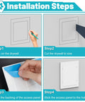 Installation steps for Quick Peel Stick Access Panel Four By Seven Inches Slick Heavy Duty Abs Drywall Cover.