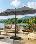 13 Foot Outdoor Patio Umbrella With Base Included, Double Sided Fade Resistant Canopy, Massive Shade For 2 To 6 Seats